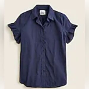 J.Crew Classic-Fit Lightweight Cotton Poplin Ruffle-Sleeve Shirt- NWT- Navy- 10